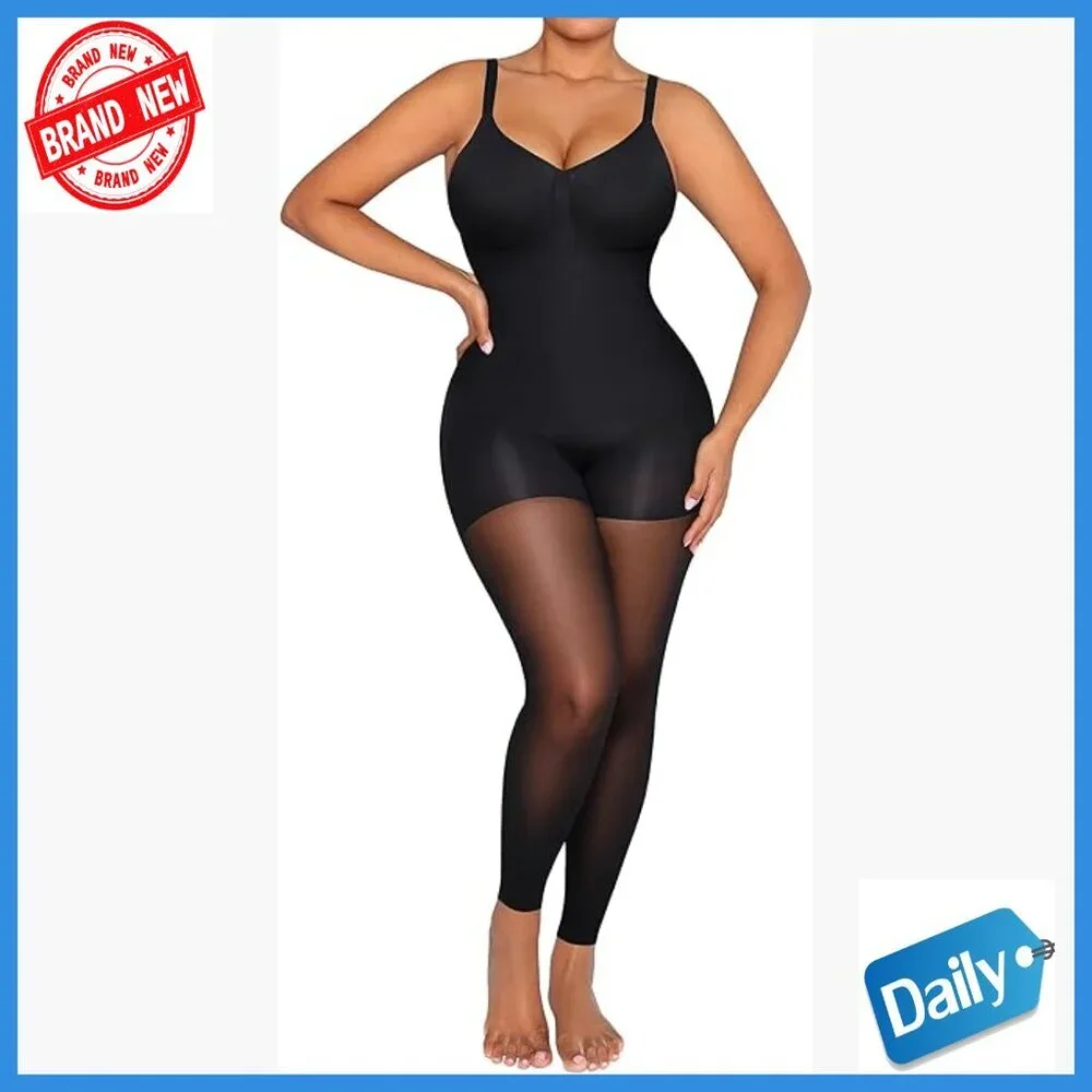 Seamless Shapewear Bodysuit Tummy Control Sheer Legs X-Large Fitted